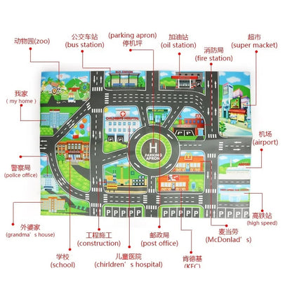 130*100CM Road Map Carpet For Kids Parking Lot Roadmap 83*58CM City Traffic Map of Road Carpet Traffic Signs Baby Play Mat Toys