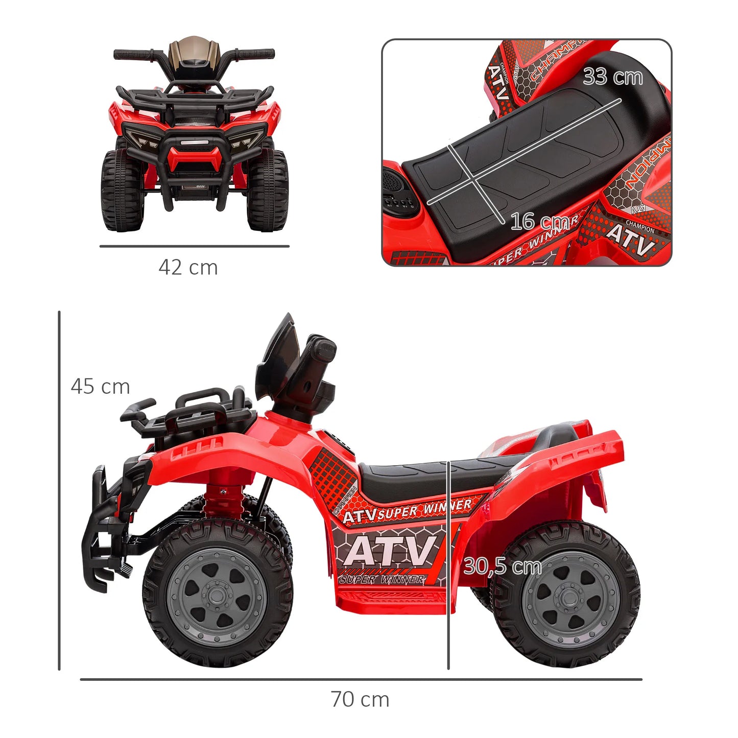Homcom Electric Quad for Children +18 Months 6V Battery-Powered Electric Vehicle for Children with Speed of 2 Km/H and Advance 70X42X45 cm
