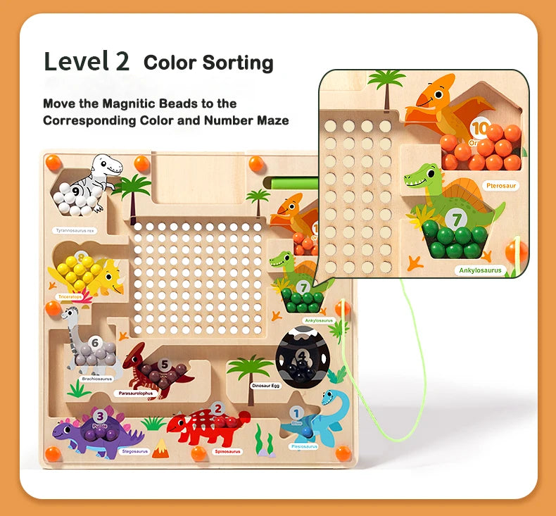Magnetic Color and Number Maze Montessori Dinosaur Counting Matching Learning Puzzle Board Toddler Fine Motor Skills Travel Toys