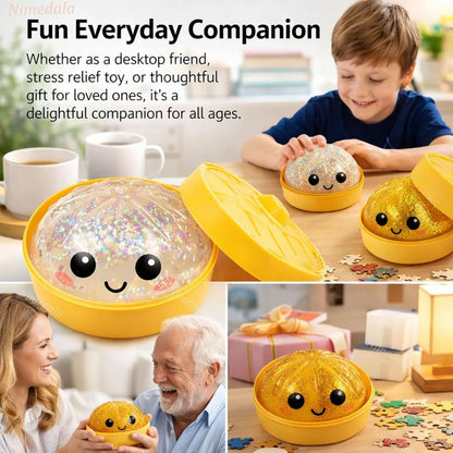 Glitter Dumpling Squishies, Upgrade Squishy Dumplings Stress Balls, Soft Squeezy Dough Ball with Steamer Stress Relief Desk Toy