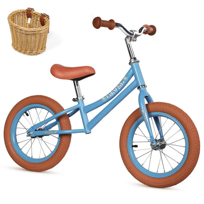 14 Inch Kids Balance Bike, Lightweight Height-adjustable Push Bike with Removable Basket and Rubber Air Tires