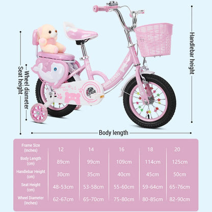 Kids Bike 12-20in Bicycle with Training Wheels Basket Protective Net Fash Wheel Children Bicycle for Girls Ages 3-13 Years