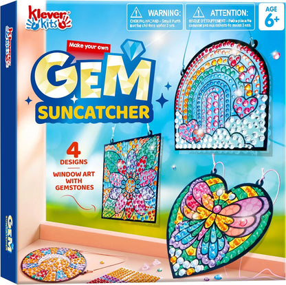 JOYFY 4PCS Window Art 2-in-1 Gems and Gels Suncatcher Diamond and Gels Arts & Crafts Toys for Kids Christmas Birthday Gifts