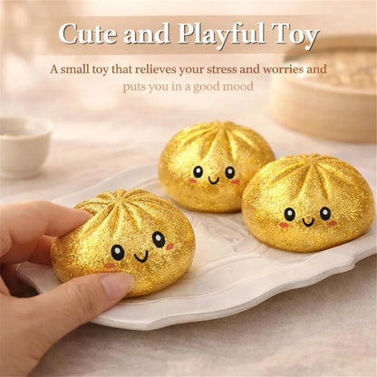 Glitter Dumpling Squishies, Upgrade Squishy Dumplings Stress Balls, Soft Squeezy Dough Ball with Steamer Stress Relief Desk Toy
