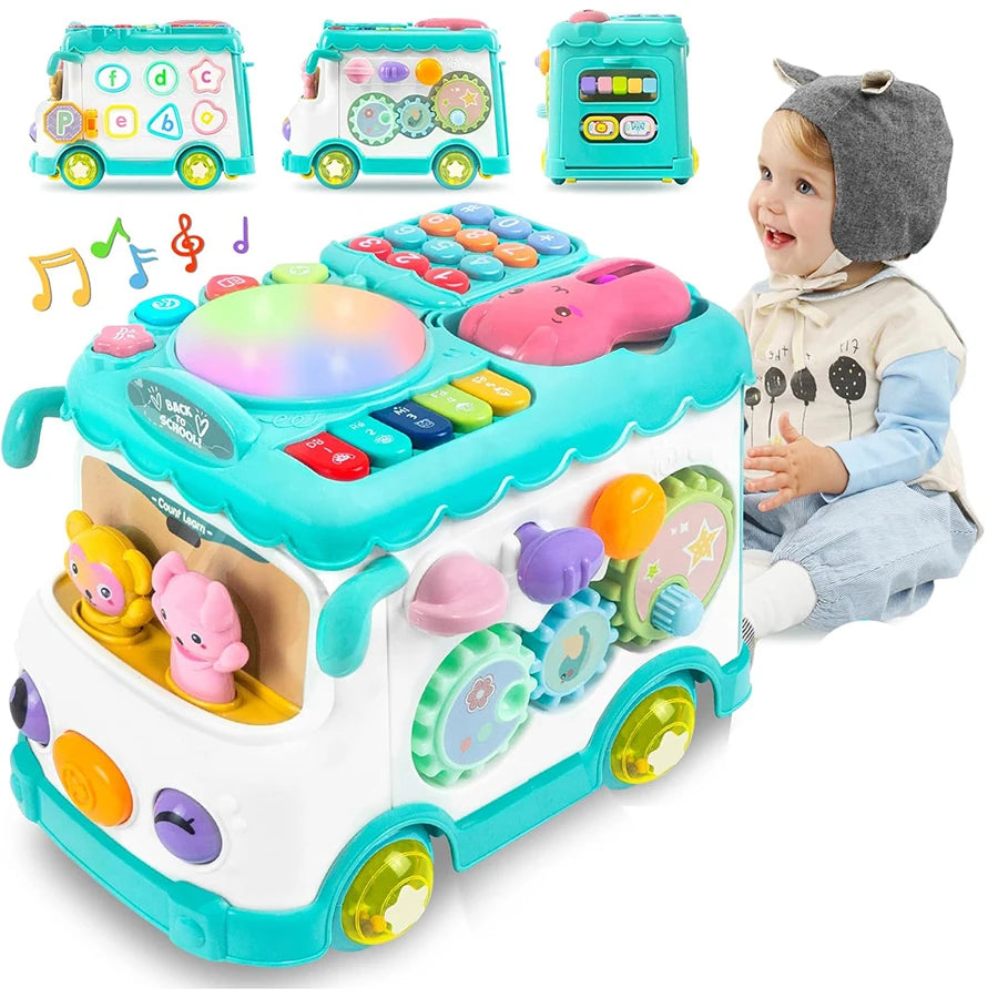 Montessori Educational Toys Baby Musical Bus Toys Educational Musical Learning Toddler for Baby Toddler Activity Bus Toys