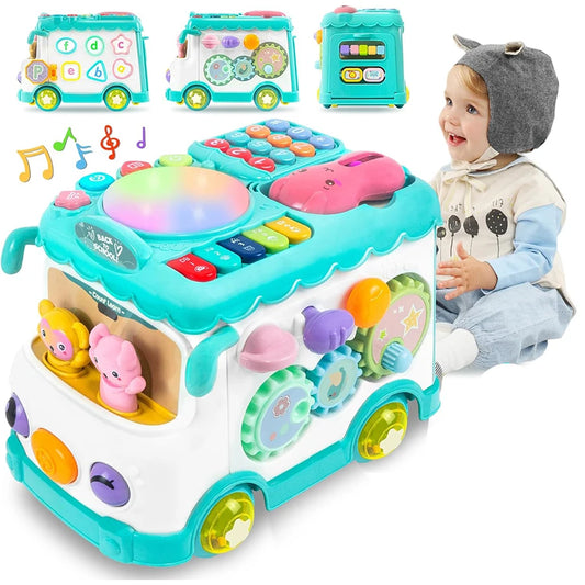 Montessori Educational Toys Baby Musical Bus Toys Educational Musical Learning Toddler for Baby Toddler Activity Bus Toys