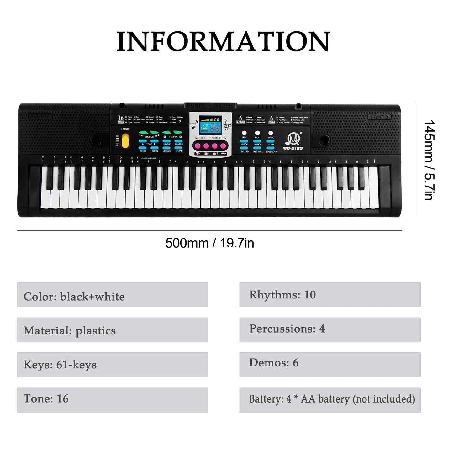 61 Keys Digital Music Electronic Keyboard Kids Multifunctional Electric Piano for Piano Student with Microphone Function 2024
