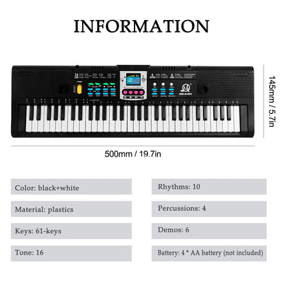 61 Keys Digital Music Electronic Keyboard Kids Multifunctional Electric Piano for Piano Student with Microphone Function 2024