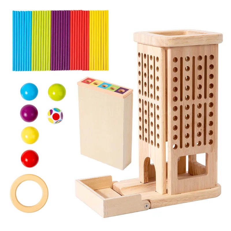 Wooden Stick Tower Toy Baby Montessori Sensory Motor Skills Toy Color Learning Counting Sticks Game Kids Educational  Balance To