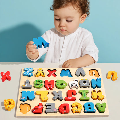 3D Colorful Alphabet Number Puzzle Montessori Wooden Puzzles Matching Games Early Education Toys Mathematics Shape Cognition