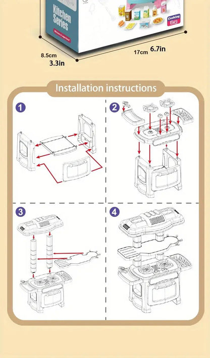 Mini Kitchen Counter Play Set DIY Simulated Cooking Food Tableware Play House Role Play Pretend Game Toy Gift Kid Boy Children