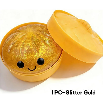 Glitter Dumpling Squishies, Upgrade Squishy Dumplings Stress Balls, Soft Squeezy Dough Ball with Steamer Stress Relief Desk Toy
