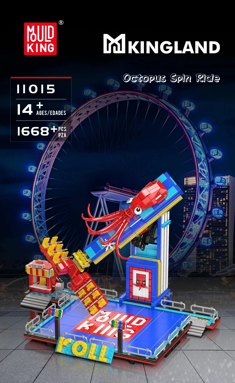 MOULD KING  Amusement Park Toys Motorized Spinning Ride,Water Slide,Flying Swing Ride,Shark Pirate Ship Building Blocks Bricks