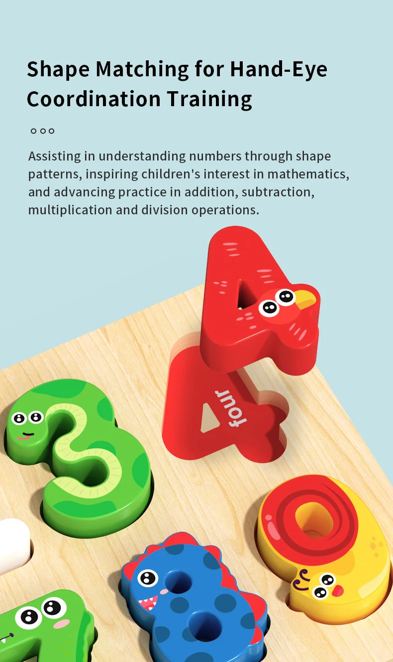 3D Colorful Alphabet Number Puzzle Montessori Wooden Puzzles Matching Games Early Education Toys Mathematics Shape Cognition