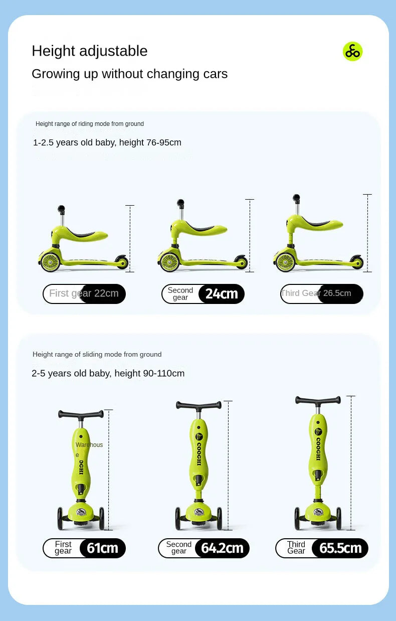 Baby stroller 3 wheels Multifunctional fenced seated scooter suitable for 2-12 years old baby bicycle Lightweight foldable