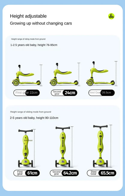 Baby stroller 3 wheels Multifunctional fenced seated scooter suitable for 2-12 years old baby bicycle Lightweight foldable