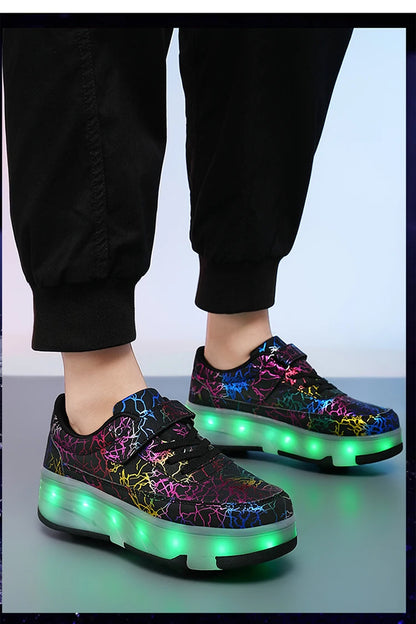 4 Wheel Dual-Use Roller Skates With Detachable Wheels,Sneakers, Boys And Girls Shoes With Wheels,Speed Skate