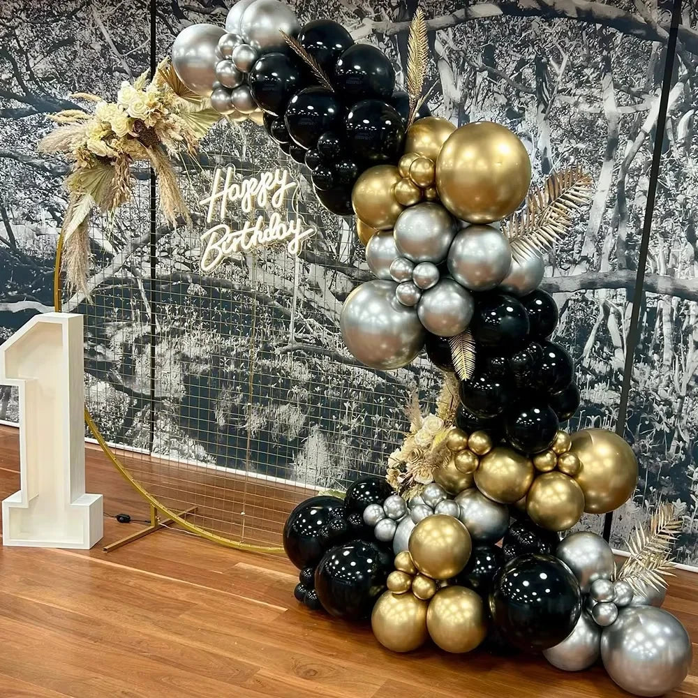 Black Chrome Silver Balloons Arch Garland Kit Wedding Bridal Shower Decor Birthday Party Baby Shower Graduation Party Decoration