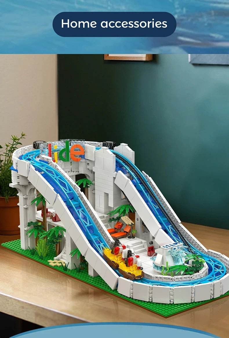 MOULD KING  Amusement Park Toys Motorized Spinning Ride,Water Slide,Flying Swing Ride,Shark Pirate Ship Building Blocks Bricks