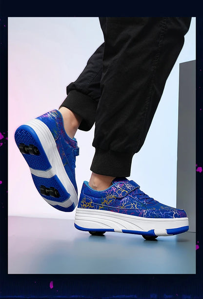 4 Wheel Dual-Use Roller Skates With Detachable Wheels,Sneakers, Boys And Girls Shoes With Wheels,Speed Skate