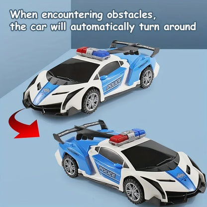 360° Rotating Police Car Toy with Sound & Light Electric Automatic Openable Doors Educational Vehicle Toy for Kids Children