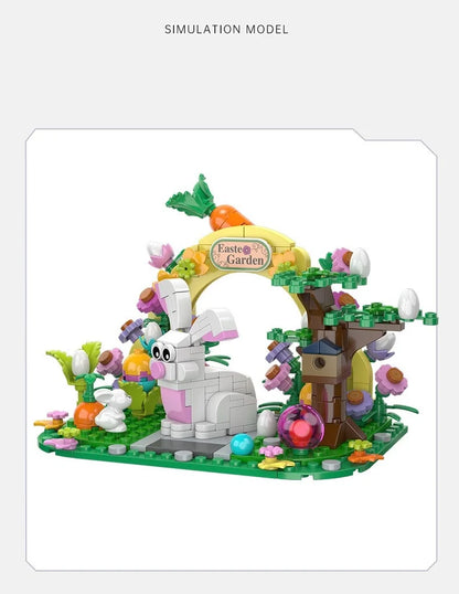 MOC Rabbit Easter Egg Easter Garden Animal Building Blocks Set Easter Bunny Carrots Toy For Kid's Birthday Holiday Easter Gifts
