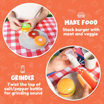 Joyfy 27 Pcs Kids Kitchen Toy Playset BBQ Grill Pretend Play Food Sets, Gift for Toddlers 2 3 4 Years Old Girls Boys