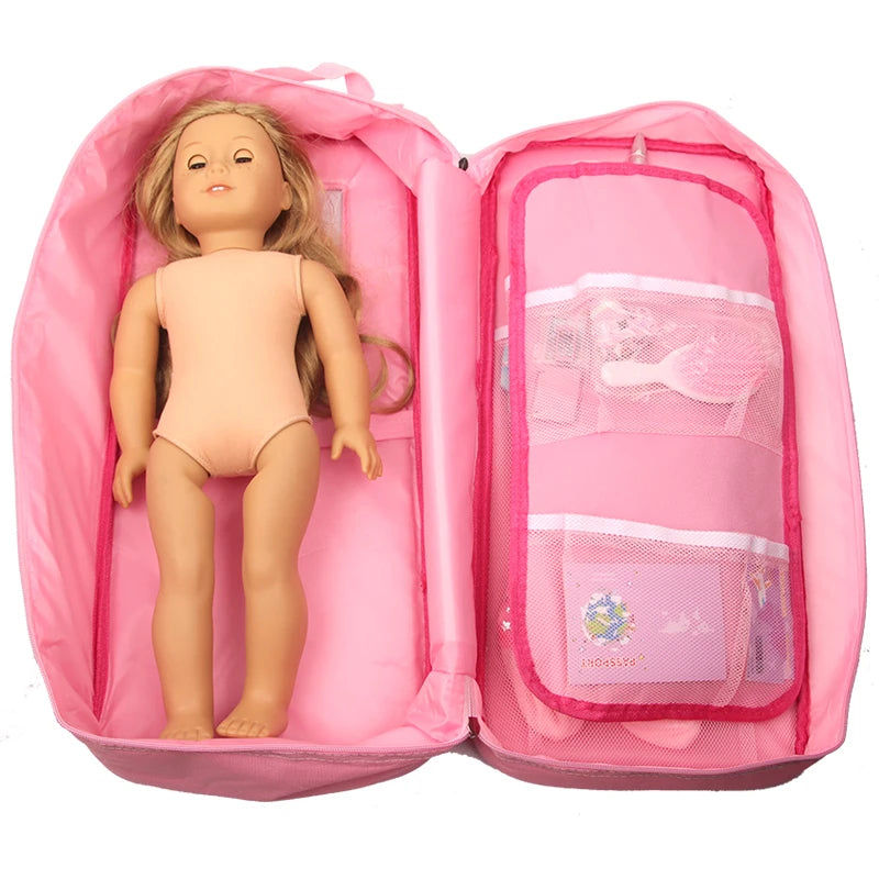 Pink Series Doll Accessories Doll Bag Box Trunk Clothes Pajamas Computer,Phone For 18 Inch American&43cm Baby New Born Girl Doll