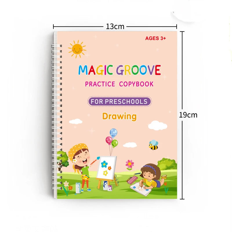 4pcs Magic Groove Practice Copybook Pen Preschools English Verison Kids Calligraphy Children Reusable Writing Book Free Wiping