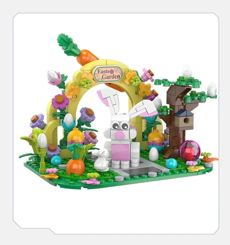MOC Rabbit Easter Egg Easter Garden Animal Building Blocks Set Easter Bunny Carrots Toy For Kid's Birthday Holiday Easter Gifts