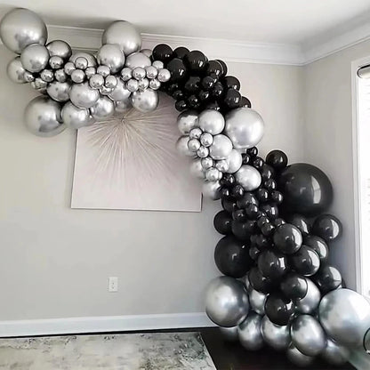Black Chrome Silver Balloons Arch Garland Kit Wedding Bridal Shower Decor Birthday Party Baby Shower Graduation Party Decoration