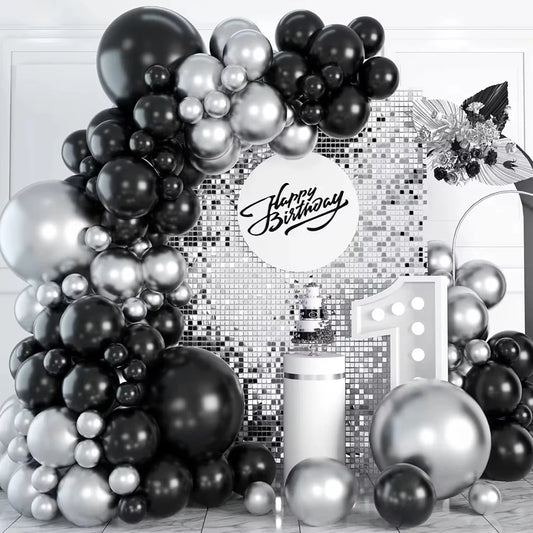 Black Chrome Silver Balloons Arch Garland Kit Wedding Bridal Shower Decor Birthday Party Baby Shower Graduation Party Decoration