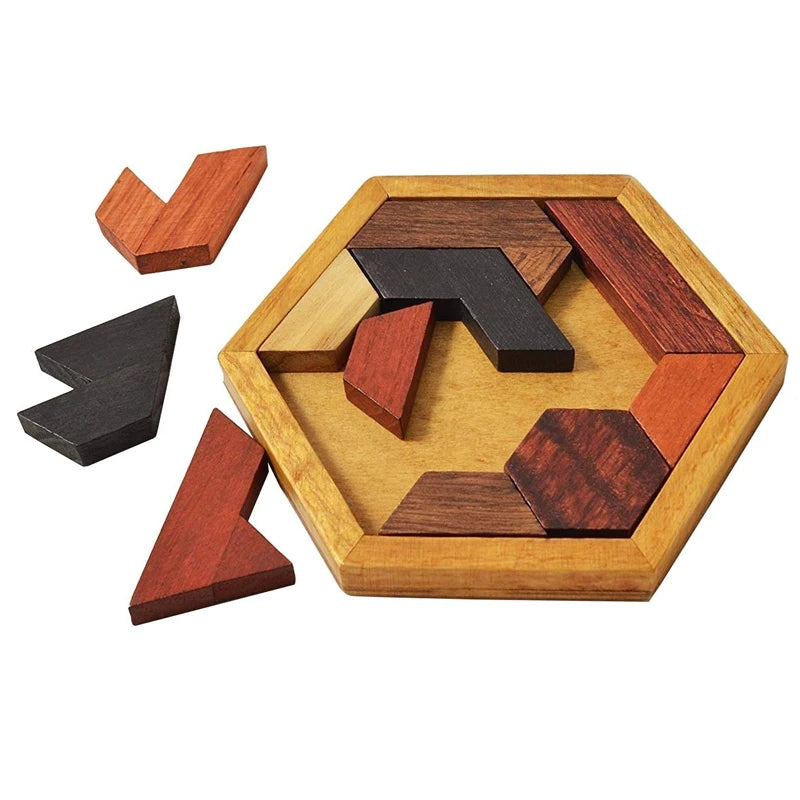 Classical Hexagon Tangram Puzzle Wooden Brain Teasers For Kids Logic Thinking Games Casse Tete Rompecabezas De Madera