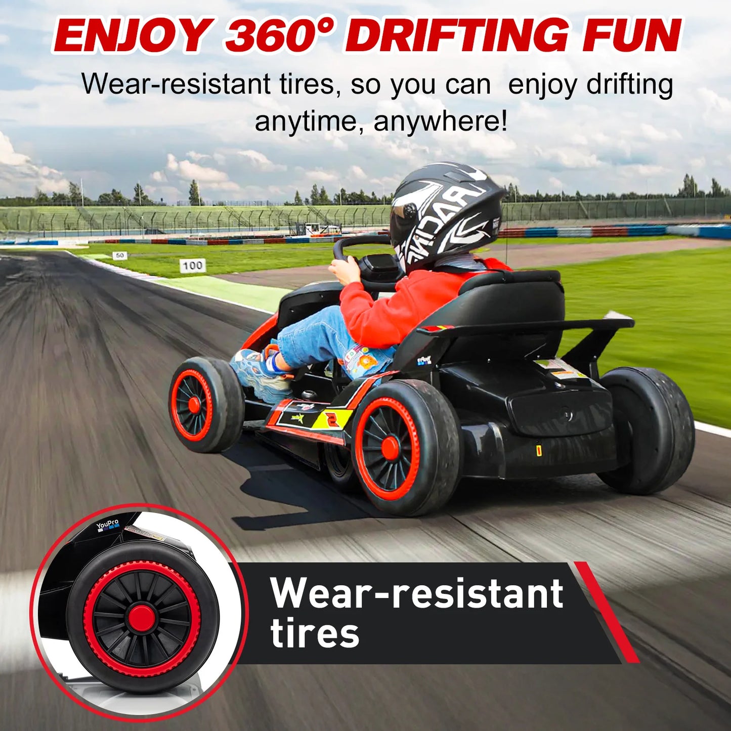 MUKIDY 24V Electric Go Kart,Drift Cart for 6+ Kids Gifts,Battery Powered Outdoor Ride on Toy Car Kids Go Kart with Safety Belt