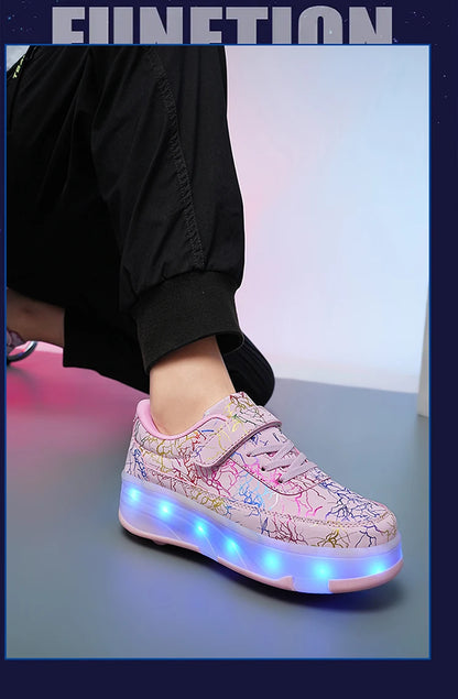 4 Wheel Dual-Use Roller Skates With Detachable Wheels,Sneakers, Boys And Girls Shoes With Wheels,Speed Skate