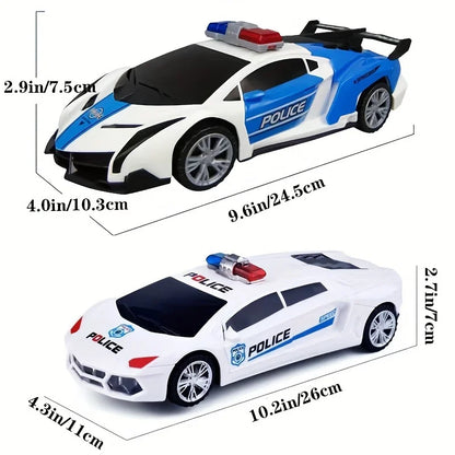 360° Rotating Police Car Toy with Sound & Light Electric Automatic Openable Doors Educational Vehicle Toy for Kids Children