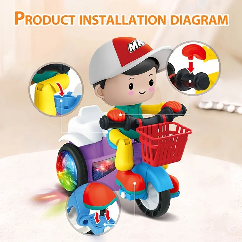 Electric Dancing Motorcycle Stunt Rotation Music Lights Toy for Kids Creative Birthday Gift