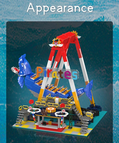 MOULD KING  Amusement Park Toys Motorized Spinning Ride,Water Slide,Flying Swing Ride,Shark Pirate Ship Building Blocks Bricks