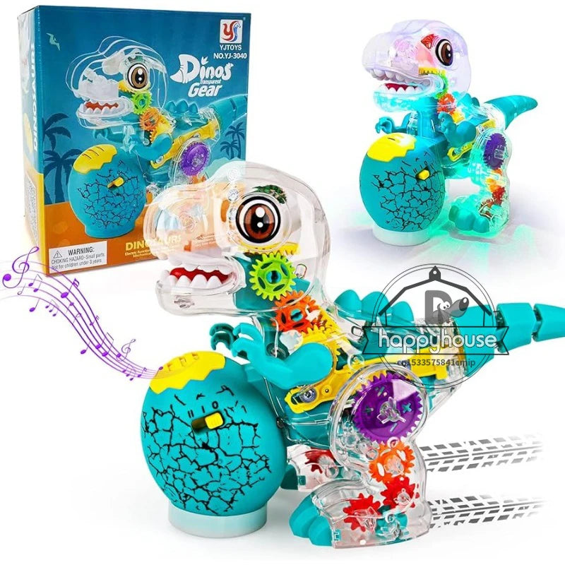 Transparent Toy Car for kids Electronic Light Sound Music Electric Gear Dinosaur Toys for Toddlers Boys Educational Crawling Toy