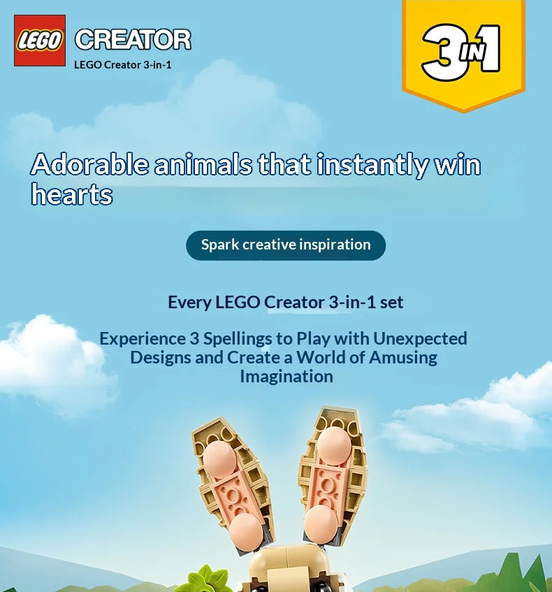 LEGO 3-in-1 Building Blocks 31162 Cute Rabbit Boys and Girls Children's Toys Birthday Gifts Decorative Ornament