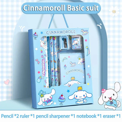 Sanrio 12PCS Kuromi Stationery Set Cinnamoroll My Melody Pencils Erasers Rulers Student School Supplies Study Stationery Gifts