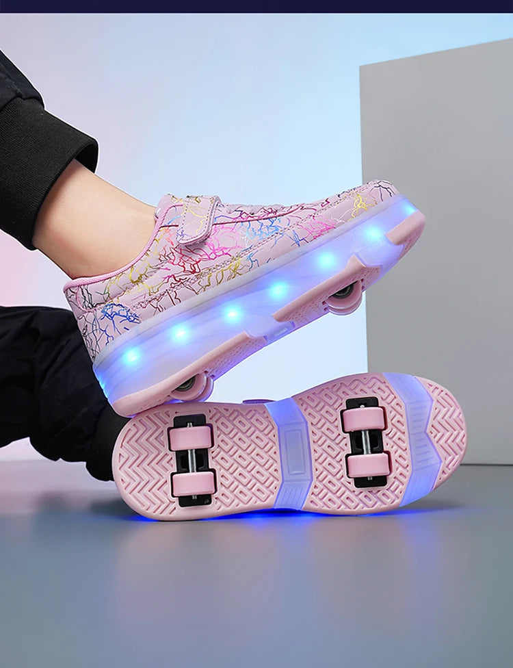 4 Wheel Dual-Use Roller Skates With Detachable Wheels,Sneakers, Boys And Girls Shoes With Wheels,Speed Skate