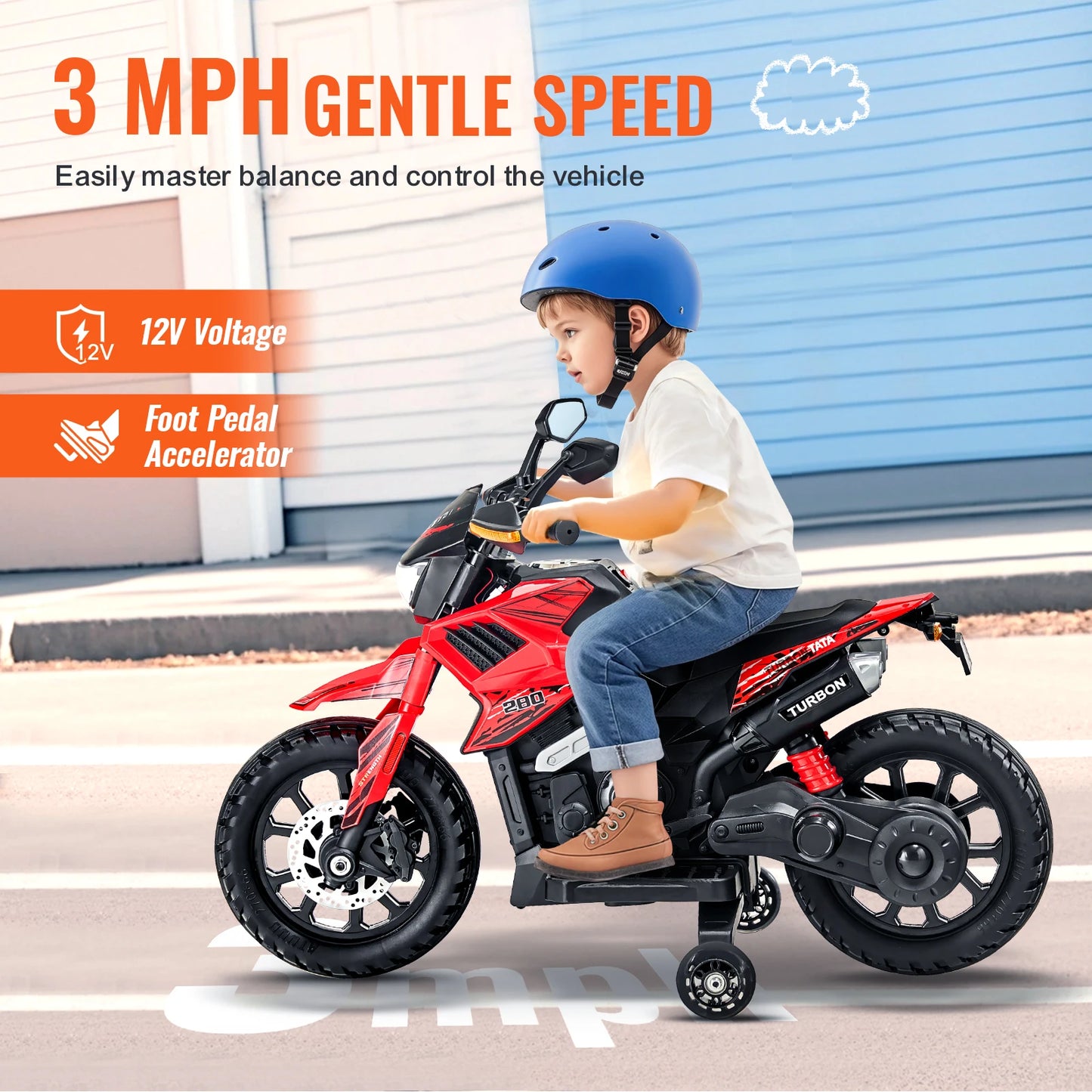 SucceBuy 6/12V Children's Electric Car Kids Ride On Motorcycle with Detachable Wheel Headlight Music Bluetooth for Boys Gifts