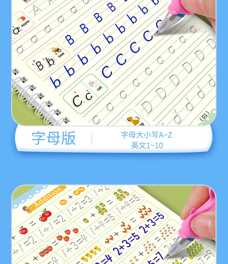 4pcs Magic Groove Practice Copybook Pen Preschools English Verison Kids Calligraphy Children Reusable Writing Book Free Wiping
