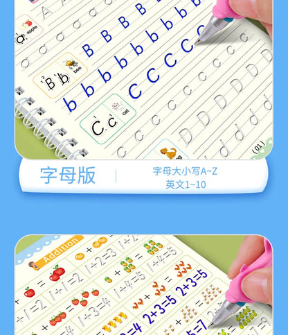 4pcs Magic Groove Practice Copybook Pen Preschools English Verison Kids Calligraphy Children Reusable Writing Book Free Wiping