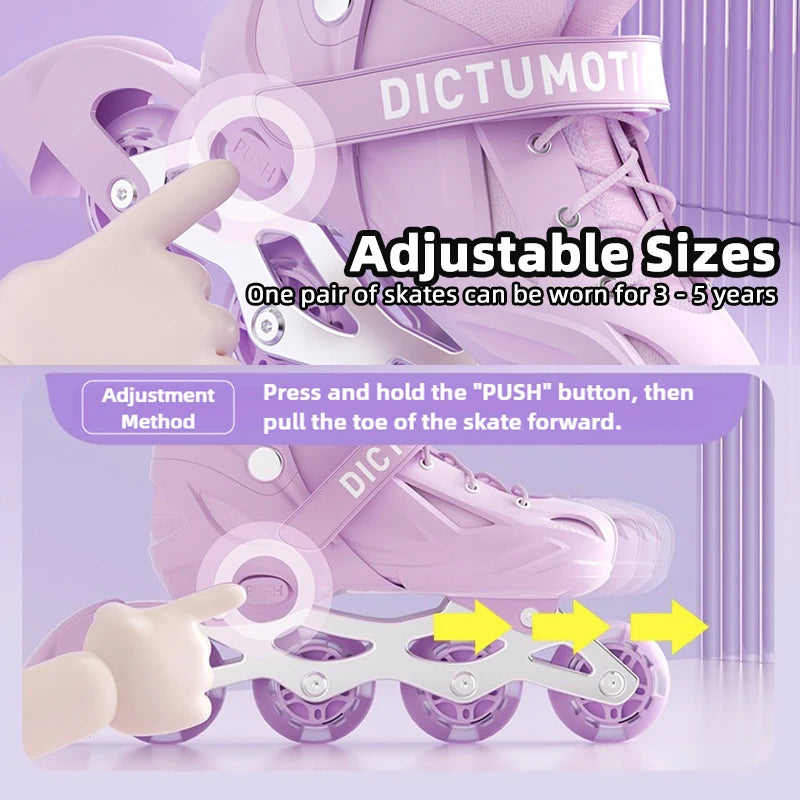 Kids Inline Skates for Beginners Adjustable Roller Blades for Boys Girls Age 6-12 Entry Level Professional Outdoor Skating Shoes