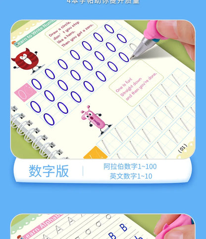4pcs Magic Groove Practice Copybook Pen Preschools English Verison Kids Calligraphy Children Reusable Writing Book Free Wiping