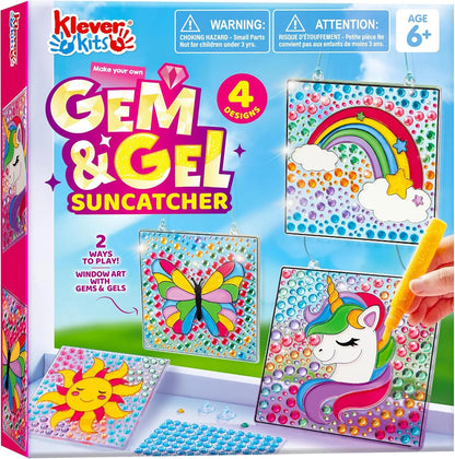 JOYFY 4PCS Window Art 2-in-1 Gems and Gels Suncatcher Diamond and Gels Arts & Crafts Toys for Kids Christmas Birthday Gifts