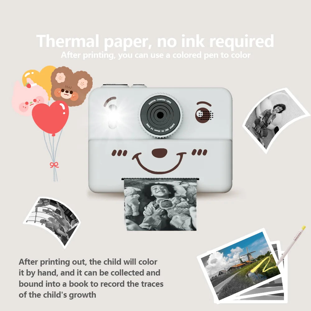 kids Instant print camera,photo&video&music&puzzle games,flash|dual camera|USB charging,birthday&holiday&family gathering gifts