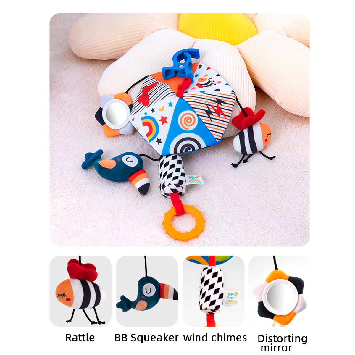 Baby Color Plush Umbrella Wind Chime Baby Bed Bell Visual Inspiration Baby stroller pendant Wind Chime Comfort Toy